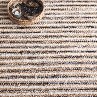 Natural Navy Hand-Knotted Cotton Striped 3' x 5' Area Rug