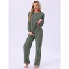 INSPIRE CHIC Womens Ribbed Knit Fuzzy Pajamas Long Sleeve Top and Pants Outfits Lounge Sets - 2 of 4