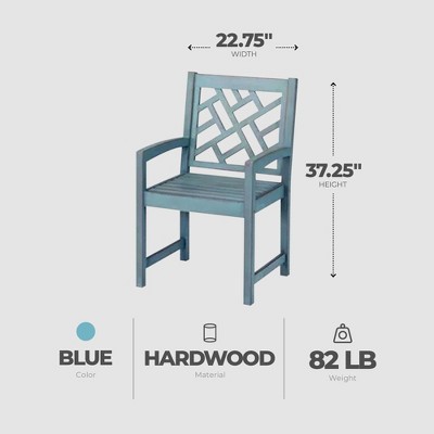 Blue Distressed Hardwood Lattice Back Patio Armchair