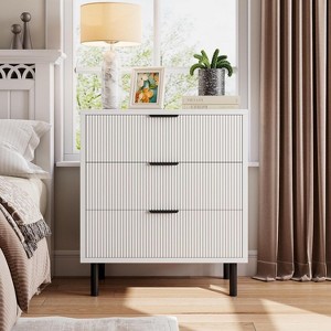 Jojoka Fluted 3 Drawers Dresser,Modern Storage Dresser with Metal Legs and Anti-Tipping Device for Living Room - 1 of 4