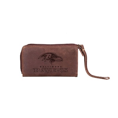 Evergreen NFL Baltimore Ravens Brown Leather Women's Wristlet Wallet Officially Licensed with Gift Box