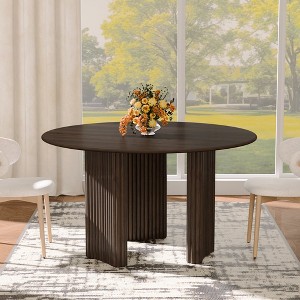 Wooakway 46" Round Dining Table with 3 Legs Modern Oak Wood Kitchen Table with Solid Wood Base for 4 Seats - 1 of 4