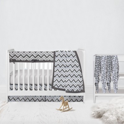 Bacati - Ikat Dots Damask White Grey Muslin Neutral 8 pc Crib Set with Crib Rail Guard