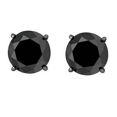 Pompeii3 2Ct Black Gold Round Black Diamond Push Back Studs Earrings 14k Gold