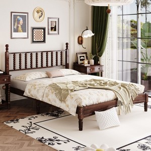 Sapphtopaz Retro Bed Frame with Gourd Shaped Headboard Design Wooden Platform Bed with Slat Support for Bedroom,No Box Spring Needed - 1 of 4