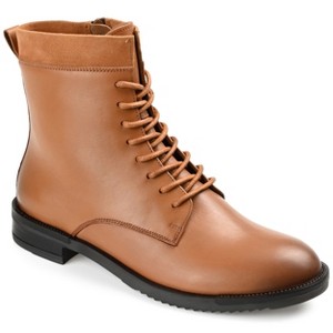 Journee Signature Womens Genuine Leather Natara Round Toe Stacked Combat Booties - 1 of 4