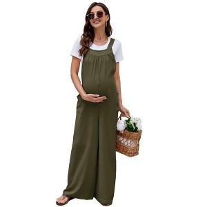WhizMax Women Maternity Summer Casual Loose Jumpsuit Sleeveless Tie Loose Jumpsuit with Pockets Workwear - 1 of 4
