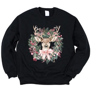 Simply Sage Market Women's Graphic Sweatshirt Coquette Deer Wreath - 1 of 4