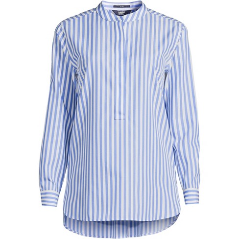 Lands' End Women's No Iron Long Sleeve Banded Collar Popover Shirt ...