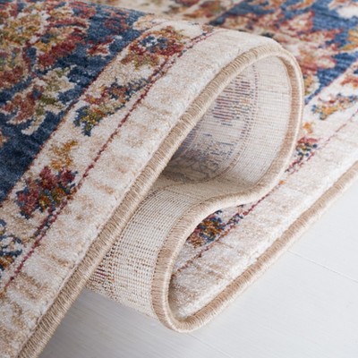 Ivory and Navy Synthetic Hand-knotted Square Area Rug