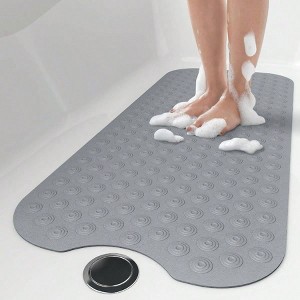 Non - Slip Bathtub Mat, 39x16 Inch, Machine Washable, Reverse Suction Cups, Comfortable Rubber Bath Mat in Dark Grey. - 1 of 4