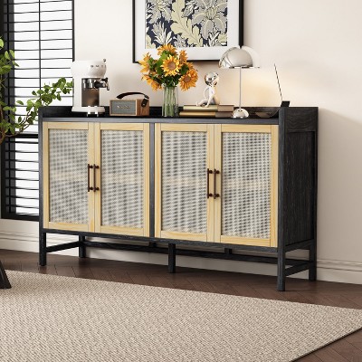 KTMBDW Modern Farmhouse Buffet Sideboard Cabinet, Barn Doors Storage Cabinet, Wood Coffee Bar Station for Kitchen, Living Room