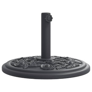 vidaXL 26.5 lb Black Parasol Base - Round Umbrella Stand with Floral Patterns - Fits 1.5"/1.9" Poles - PE, Concrete & Iron - 17.7" x 12.4" - 1 of 4
