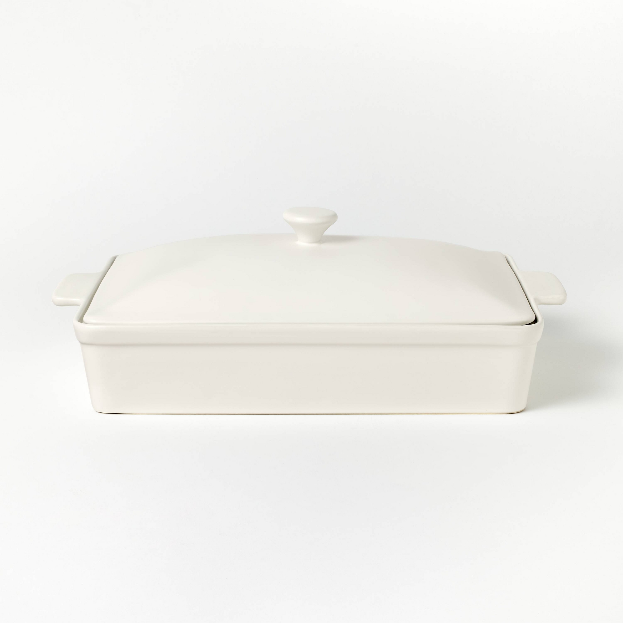 4qt Stoneware Rectangle Baking Dish with Lid Cream - Figmint™