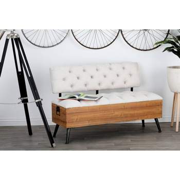 Industrial Wood Rectangular Upholstered Storage Bench White - Olivia & May
