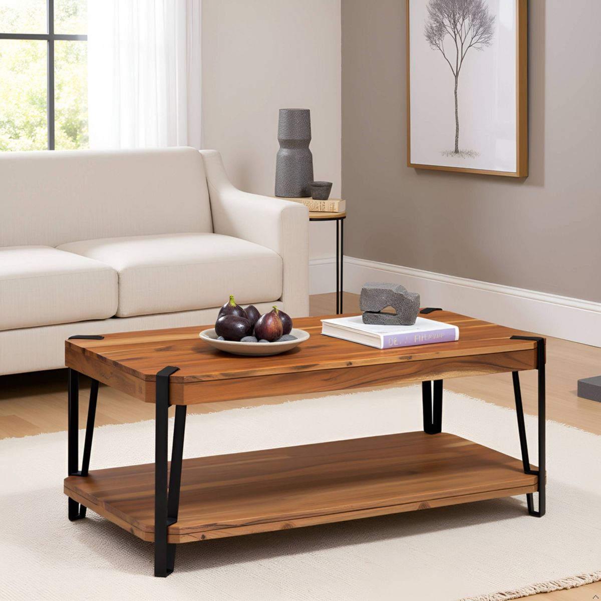 Alaterre Furniture Ryegate Live Edge Solid Wood Coffee Table Metal and Wood - thumbnail 6