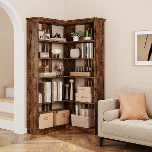 72" L-Shaped Corner Bookshelf, 5-Tier Wood Bookcase , Rustic Storage Shelf with Anti-Tip Design - 1 of 4