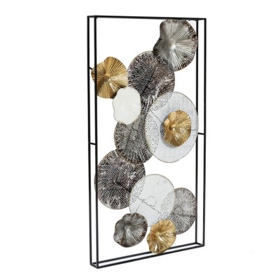 Set of 2 Multi-Color Abstract Metal Flower Wall Art Panels