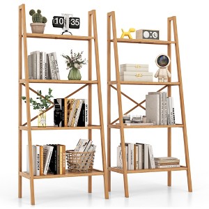 Tangkula 2PCS 4-Tier Bamboo Ladder Bookshelf 58" Display Shelf Storage Rack Plant Stand - 1 of 4