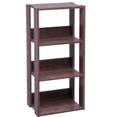Adjustable Brown Wood 3-Shelf Open Storage Unit