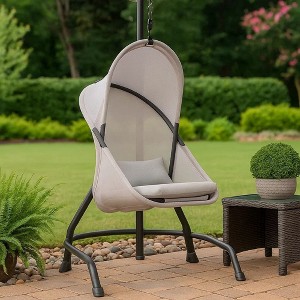 Royal Hampton Outdoor Hanging Swing Chair | Cushioned Light Gray Mesh - 1 of 4
