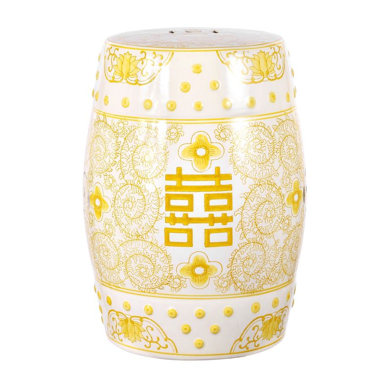Double Happiness 18" Chinoiserie Ceramic Drum Garden Stool - JONATHAN Y, 1 of 9