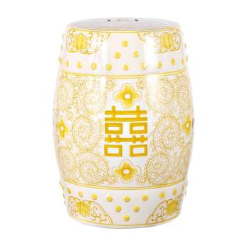 Double Happiness 18" Chinoiserie Ceramic Drum Garden Stool - JONATHAN Y