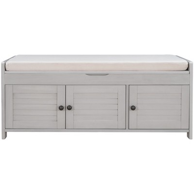 NicBex Modern 43.5" Storage Bench with 3 Shutter-Shaped Doors for Living Room and Entryway