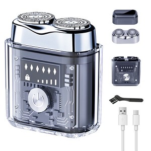 Wet & Dry Men's Rechargeable Travel Mini Electric On the Go Shaver - Transparent Black - 1 of 4