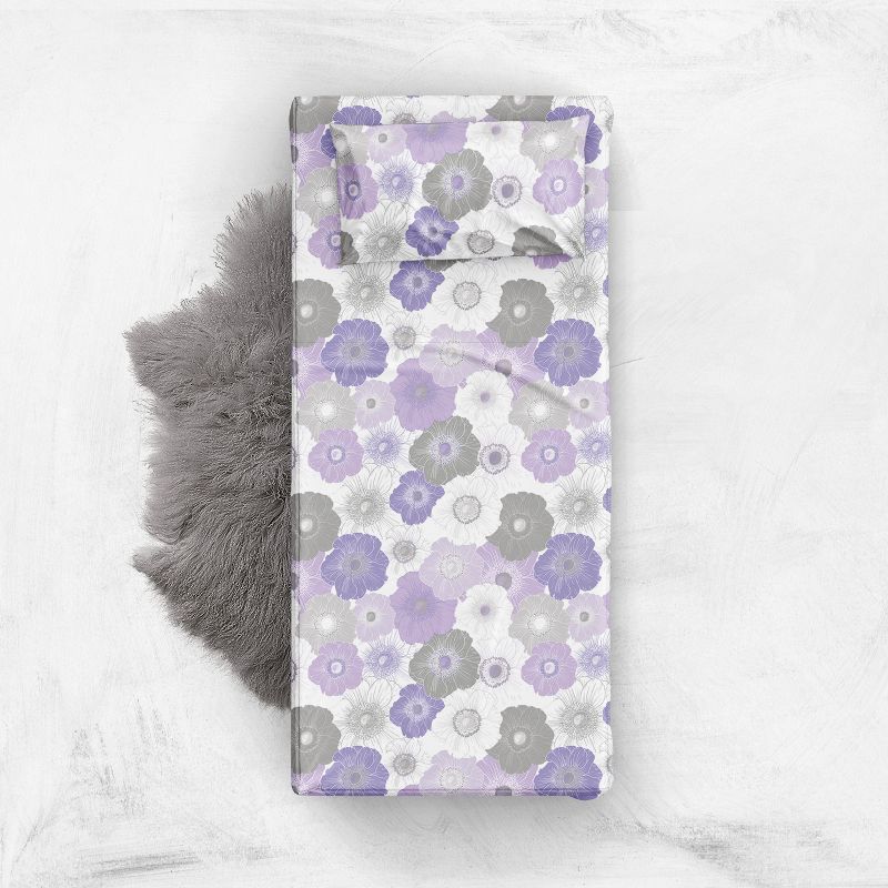 Bacati - Watercolor Floral Purple Gray 3 pc Toddler Bed Sheet Set, 5 of 9
