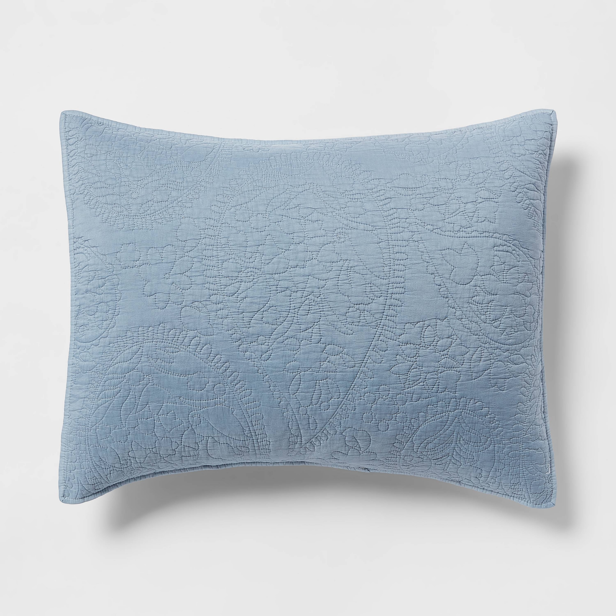 Standard Garment Washed Paisley Stitch Quilt Sham Sky Blue - Threshold™