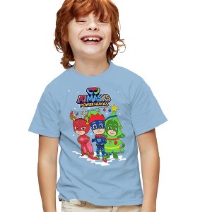 Boys' Short Sleeve Pj Masks Christmas Heroes Catboy Owlette And Gekko T-Shirt - 1 of 4