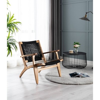 Black and Natural Woven Rope Accent Chair