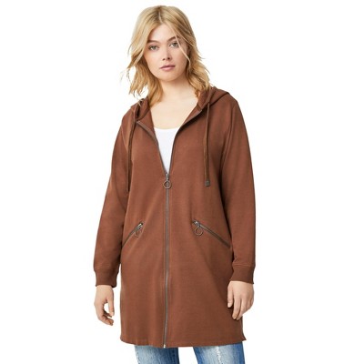 ellos Plus Size French Terry Zip-Front Hoodie With Zip Pockets