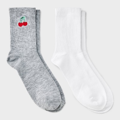 Girls' 2pk 'Cherry' Mid Crew Socks - art class™ Heather Gray