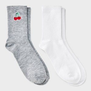 Girls' 2pk 'Cherry' Mid Crew Socks - art class™ Heather Gray - 1 of 3