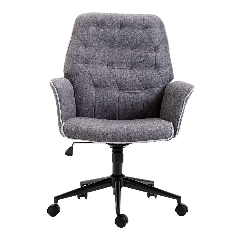 Vinsetto Modern Mid-Back Tufted Linen Home Office Desk Chair with Arms, Swivel Adjustable Task Chair, Upholstery Accent Chair with Soft Seat, Gray, 4 of 7