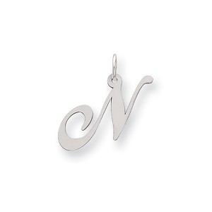 Black Bow Jewelry 14k White Gold, Ella Collection, LG Fancy Script Initial Pendant A-W - 1 of 4