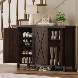 43.3" Farmhouse Shoe Cabinet - 4-Tier Storage with Doors for Entryway & Living Room - 1 of 4