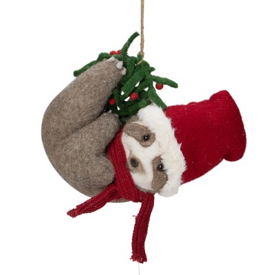 Melrose 12.75" Brown and Red Sloth Hanging Christmas Ornament