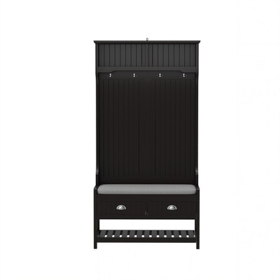 Vynxaria Hall Trees: Black 3-in-1 Entryway Organizer with Drawers and Padded Bench