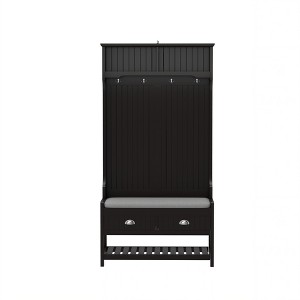 Vynxaria Hall Trees: Black 3-in-1 Entryway Organizer with Drawers and Padded Bench - 1 of 4