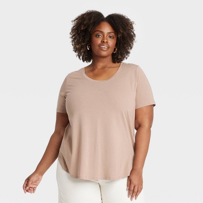 Women's Short Sleeve Scoop Neck Drapey T-Shirt - Ava & Viv™ Brown 1X