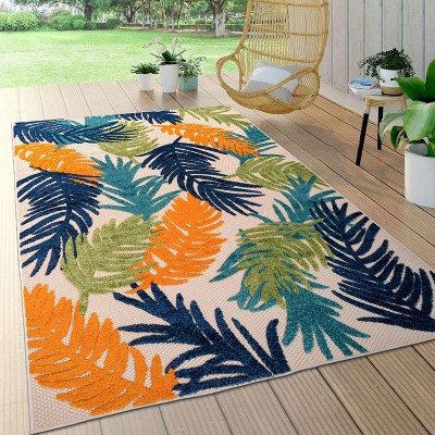 Multi Tropical Floral Synthetic Indoor/Outdoor Area Rug 5' x 7'