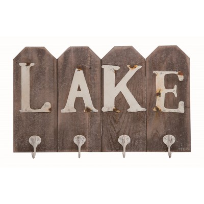 Transpac Wood 15.75 in. Multicolor Spring Lake Sign Wall Hook Decor