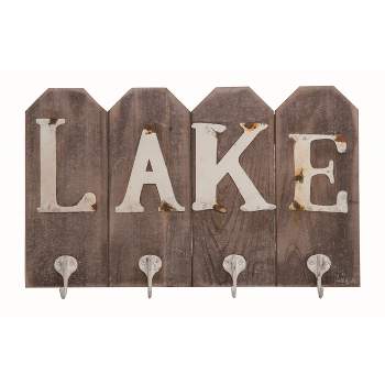 Transpac Wood 15.75 in. Multicolor Spring Lake Sign Wall Hook Decor