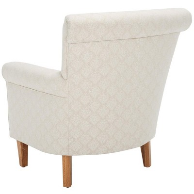 Hazina Beige Flower Pattern Club Chair with Wood Legs