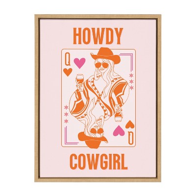 Kate & Laurel All Things Decor 18"x24" Sylvie Howdy Cowgirl Pink Orange Framed Canvas by Honey Island Studio Natural