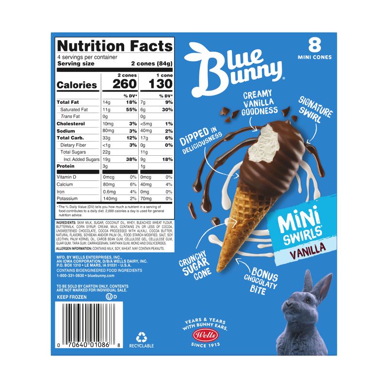 Blue Bunny Mini Swirls Vanilla Mini Ice Cream Cones - 2.25 fl oz /8pk, 5 of 8
