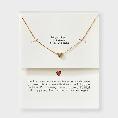 Valentine's Day Silver Plated Gold Dipped Micro Pave Heart Cubic Zirconia Pendant Necklace - Gold: Nickel-Free Metal, Lobster Claw Clasp